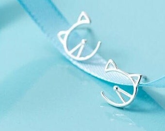Cat earrings Gift for Women, Sterling Silver Cat studs earrings for girls, Dainty minimalist cute cat earrings, Birthday gift for cat lover