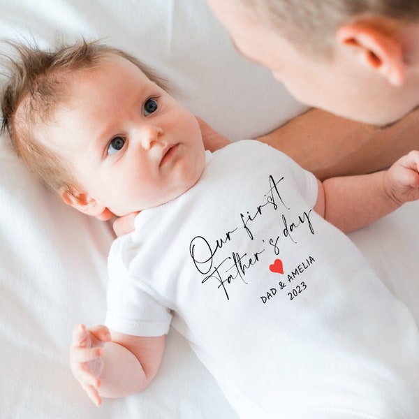 Personalised Our First Father's Day Daddy and Baby T-shirt Baby Vest Set, 1st Father's Day Gift From Wife and Baby, Happy Father's Day Dad