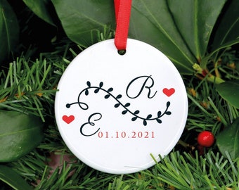 Couple Christmas Bauble Tree Decoration Ornament, Couple Initials Ceramic Ornament, Christmas Gift For Couples, Couple Christmas Keepsake