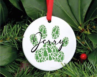 Dog Christmas Decoration, Personalised Pet Bauble, Christmas Tree Paw Ceramic Ornament, Pet Tree Decoration, Christmas Gift For Dog