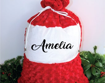 Personalized Luxury Christmas Santa Sack, Plush Large Xmas Santa Sack in Red, Name Xmas Sack, Christmas Eve Box, Christmas Gift Keepsake