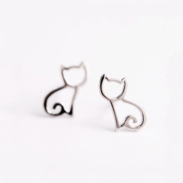 Cat Stud Earrings, 925 Sterling Silver Cat Earrings, Animal Design, Tiny Cute Earrings, Cat Lover Gift, Dainty Cat Earrings, Cat Themed Gift