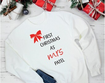 Personalised First Christmas as MRS Sweatshirt, Christmas MRS Luxury Jumper, My First Christmas as a Mrs Jumper, Christmas Sweater for Bride