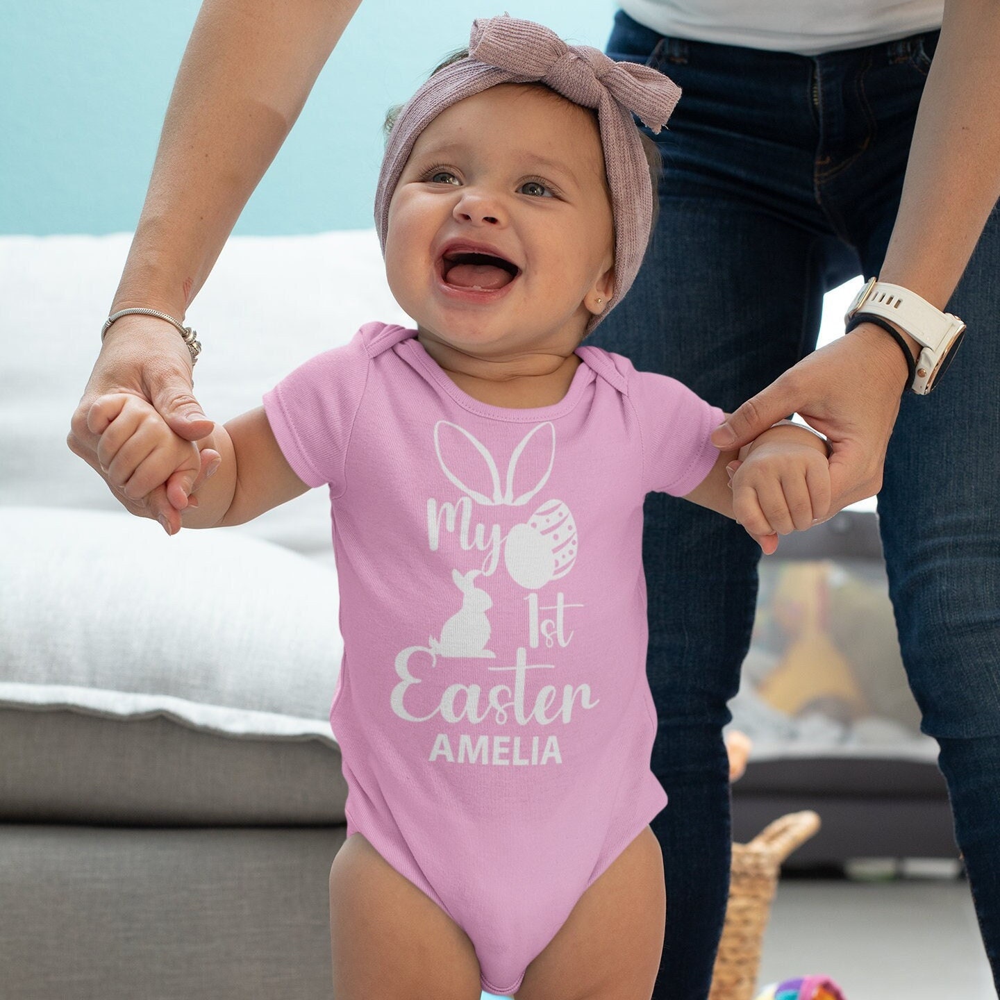 Personalised My First Easter Baby Grow Bodysuit Baby s First Easter Outfit My 1st Easter Bunny Vest Babys First Easter Easter Baby Gift