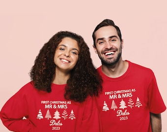 First Christmas as Mr and Mrs, Mr and Mrs Christmas jumpers, Personalised Our First Christmas Matching Sweatshirts, Couple Christmas Jumpers