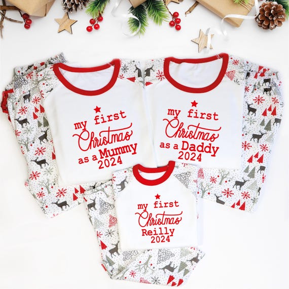 Personalised Our First Family Christmas Pyjamas First Christmas as Mummy and Daddy Pjs Babys 1st Christmas Mommy Daddy Christmas Pajamas Etsy UK
