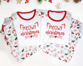 Pyjama de Noël miaou, pyjama de Noël pour les amoureux des chats, cadeaux de Noël pour propriétaire de chat, pyjama de Noël miaou, pyjama de Noël pour elle et lui