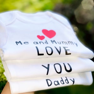 Me and Mummy Love You Daddy Babygrow Vest, Unique Birthday Gift for New Daddy, 1st Birthday as Daddy Gift, Fathers day bodysuit baby outfit