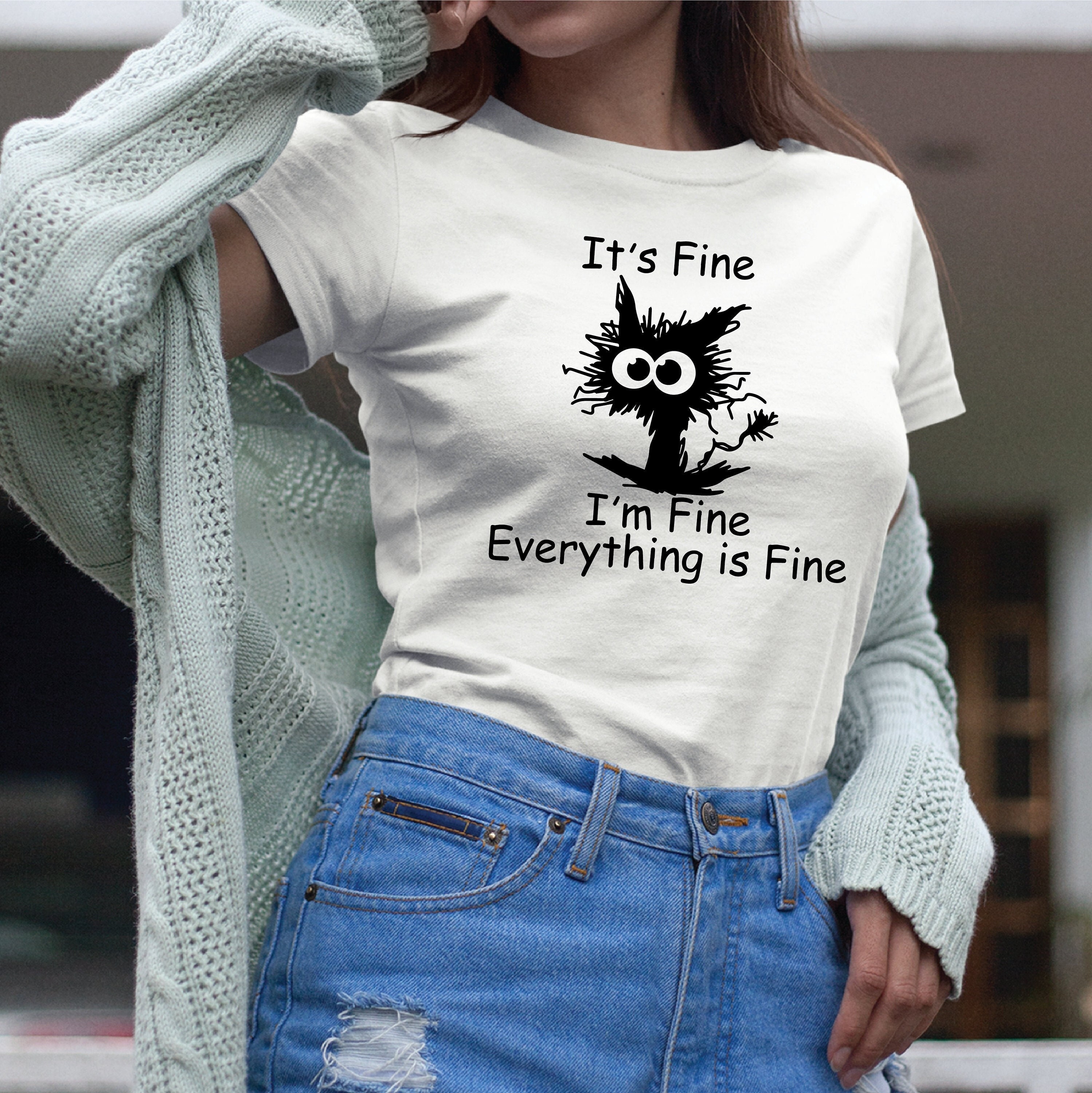 Tazza Divertente Per Amanti Dei Gatti 590ml | 'It's Fine I'm Fine Everything Is Fine' | Bicchiere Termico Acciaio Inox | Regalo Motivazionale Per Donne E Amici