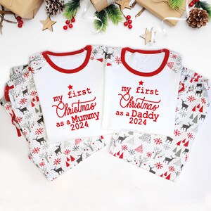 Personalised Our First Family Christmas Pyjamas, First Christmas as Mummy and Daddy PJs, Baby’s 1st Christmas, Mommy daddy Christmas Pajamas