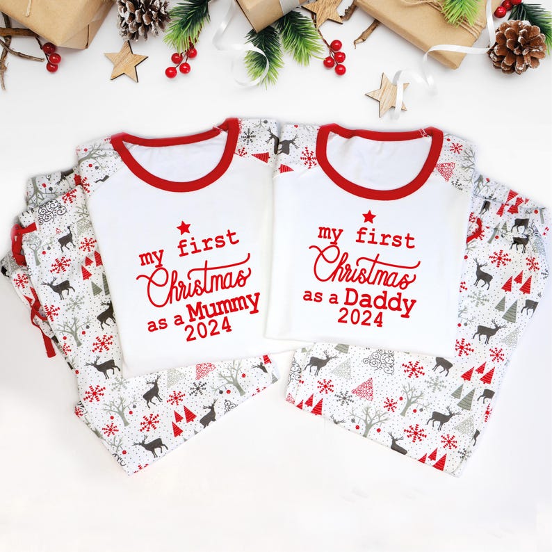 Personalised Our First Family Christmas Pyjamas, First Christmas as Mummy and Daddy PJs, Baby’s 1st Christmas, Mommy daddy Christmas Pajamas