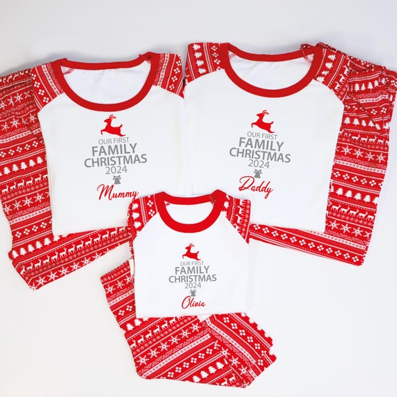 Personalised Our First Family Christmas Matching Pyjamas Family Christmas Gift Red Family Christmas Pajamas Baby s First Christmas Pjs Etsy Canada