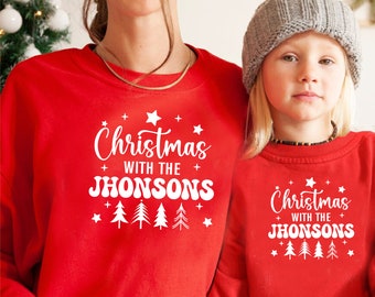 Christmas with The Personalised Family Christmas Jumper, Matching Christmas Sweatshirt for Mum Dad Daughter Son Baby, Christmas Sweater Gift