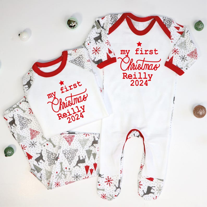 Personalised Our First Family Christmas Pyjamas, First Christmas as Mummy and Daddy PJs, Baby’s 1st Christmas, Mommy daddy Christmas Pajamas