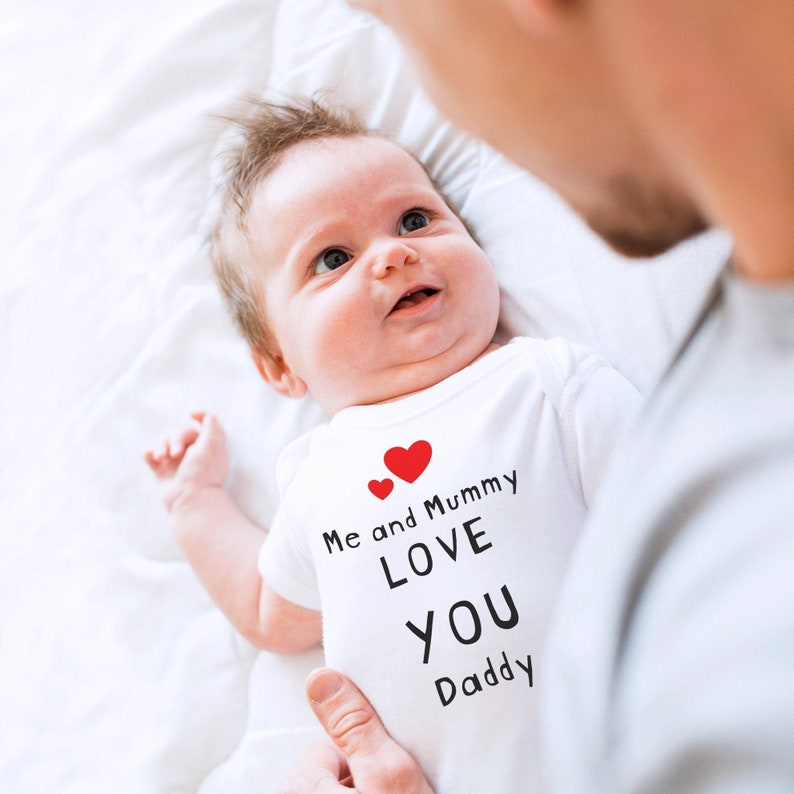 Me and Mummy Love You Daddy Babygrow Vest, Unique Birthday Gift for New Daddy, 1st Birthday as Daddy, First fathers day, Gift From Baby