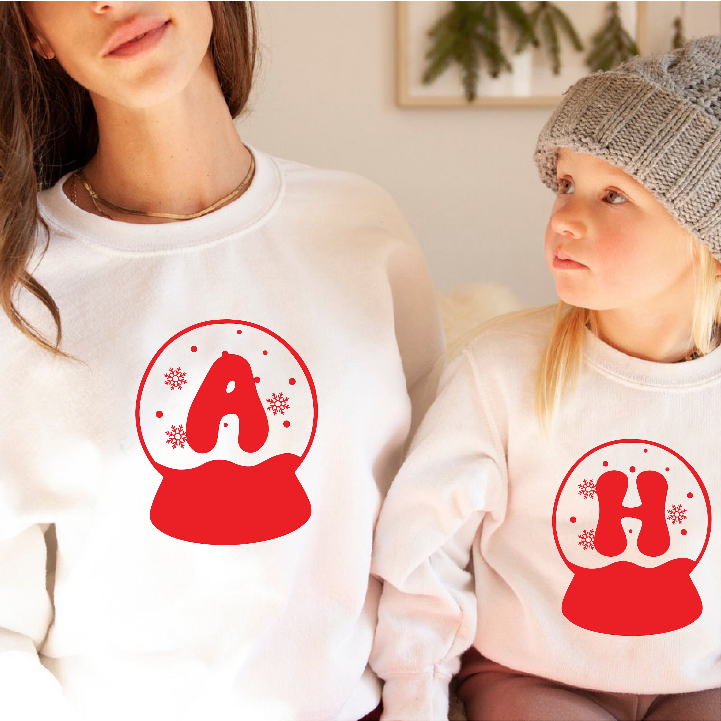 Pull De Noël Familial - Motifs Bonhomme De Neige Et Renne - Pour Femme, Homme Et Enfant - Sweat Chaud à Col Rond