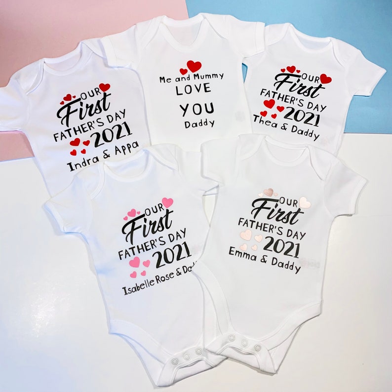 Personalised Our First Father's Day 2023 Daddy and Baby Matching T-shirt Baby Vest Set, 1st Father's Day Matching Outfit, 1st Time Dad Gift