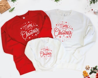 Frohe Weihnachten Familie Sweatshirts - Passende Weihnachts Pullover - Erwachsene & Kinder Familie Weihnachtspullover, Mutter Papa Tochter Sohn Weihnachts Top