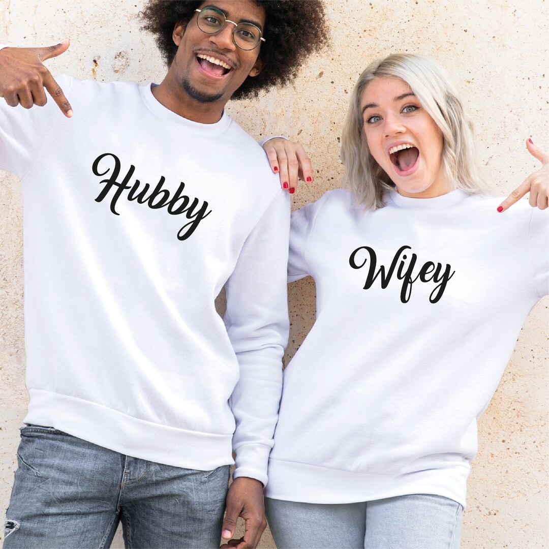 Personalized Hubby Wifey Matching Sweatshirts Tshirts Gift, Gift for Newlyweds, Honeymoon