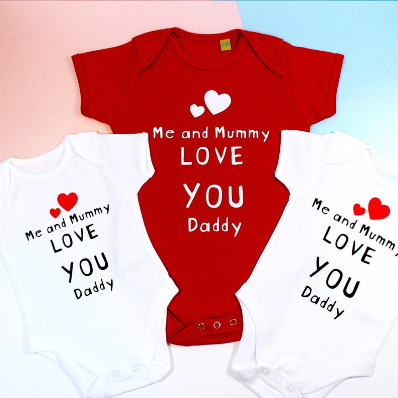 Me and Mummy Love You Daddy Babygrow Vest, Unique Birthday Gift for New Daddy, 1st Birthday as Daddy Gift, Fathers day bodysuit baby outfit