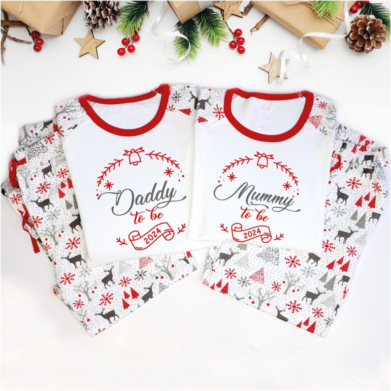 Mummy and Daddy To Be Matching Christmas Pyjamas, New mum Christmas PJs, First Christmas as daddy pjs, Mummy to be Pyjamas, Daddy To Be Gift image 1