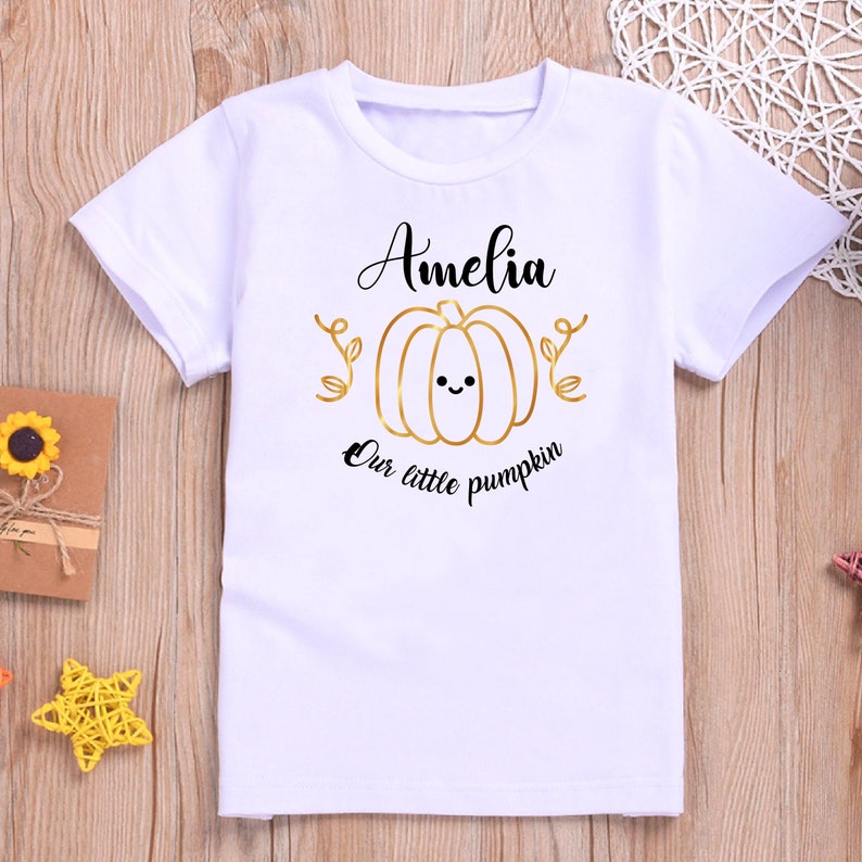 Personalised Our Little Pumpkin T-shirt for Kids /& Baby Vest for Babies|Halloween Autumn Shirts for Kids|Birthday gift for girls,boys,babies