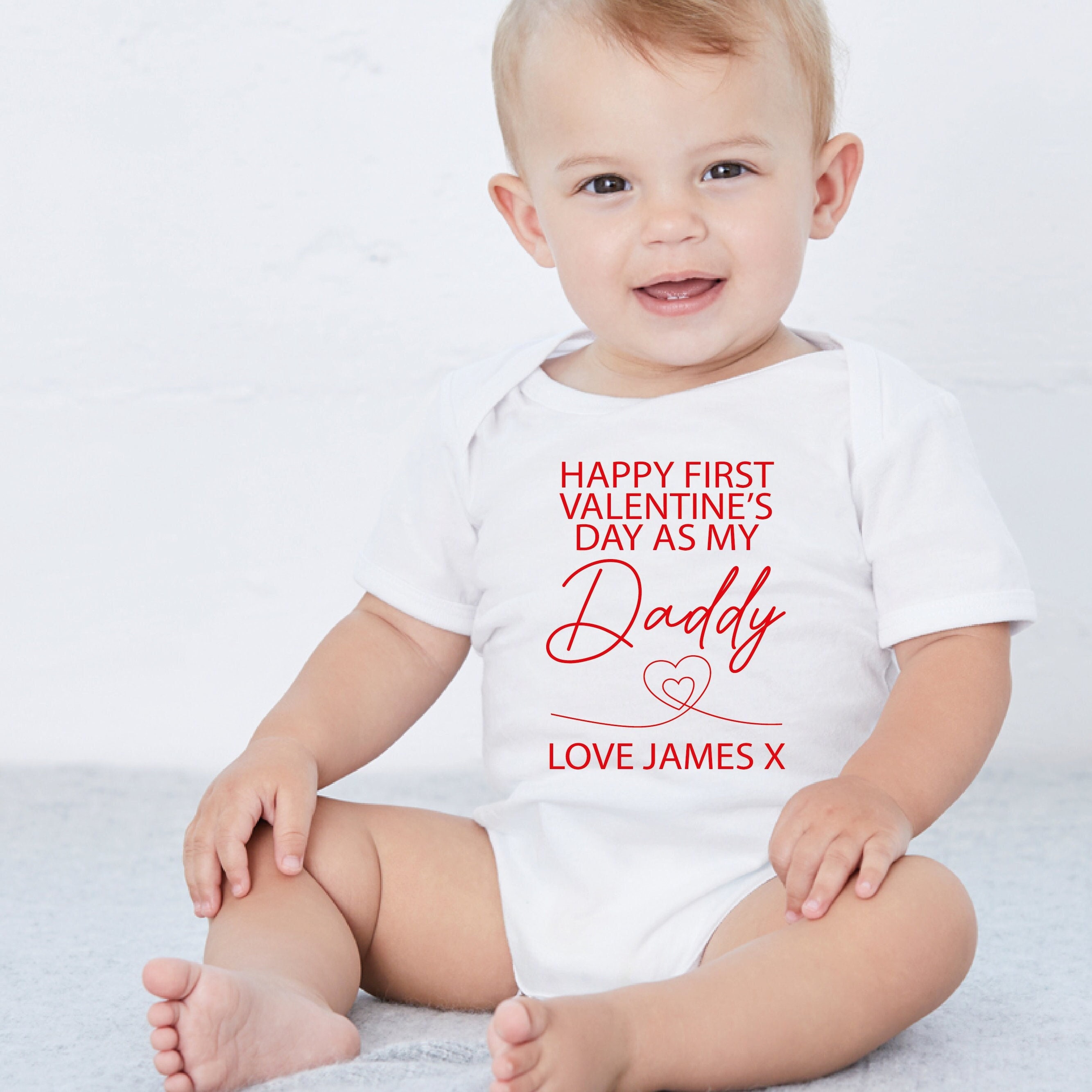 Happy First Valentine s Day As My Daddy Love You Baby Grow Personalised Baby Valentine s Day Outfit Unique Gift For Dad from Baby Mummy