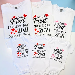 Personalised Our First Father's Day 2023 Daddy and Baby Matching T-shirt Baby Vest Set, 1st Father's Day Matching Outfit, 1st Time Dad Gift
