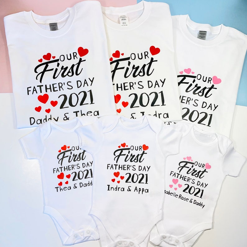 Personalised Our First Father's Day 2023 Daddy and Baby Matching T-shirt Baby Vest Set, 1st Father's Day Matching Outfit, 1st Time Dad Gift
