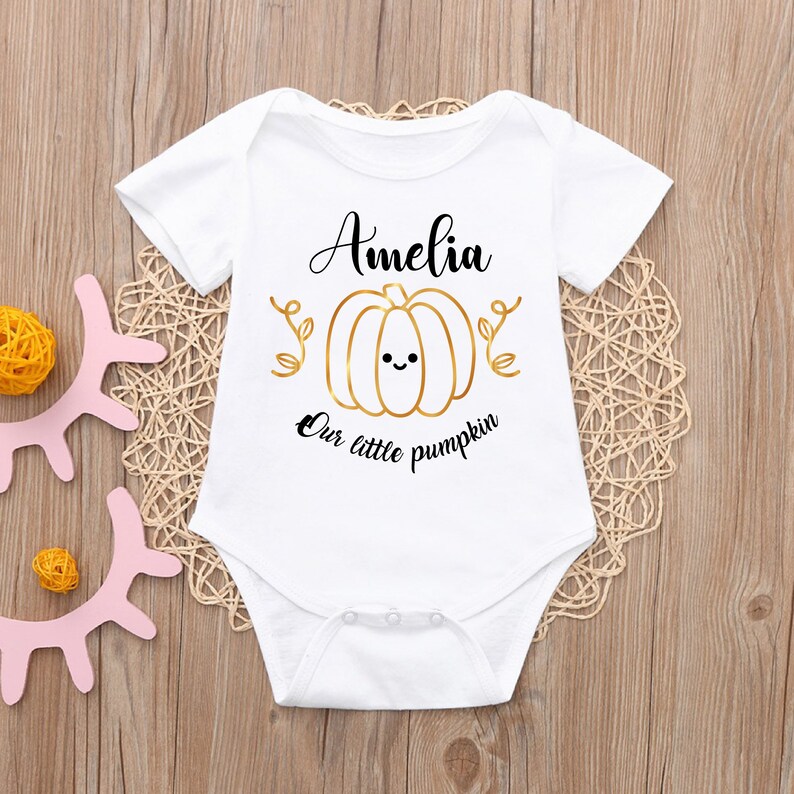 Personalised Our Little Pumpkin T-shirt for Kids /& Baby Vest for Babies|Halloween Autumn Shirts for Kids|Birthday gift for girls,boys,babies