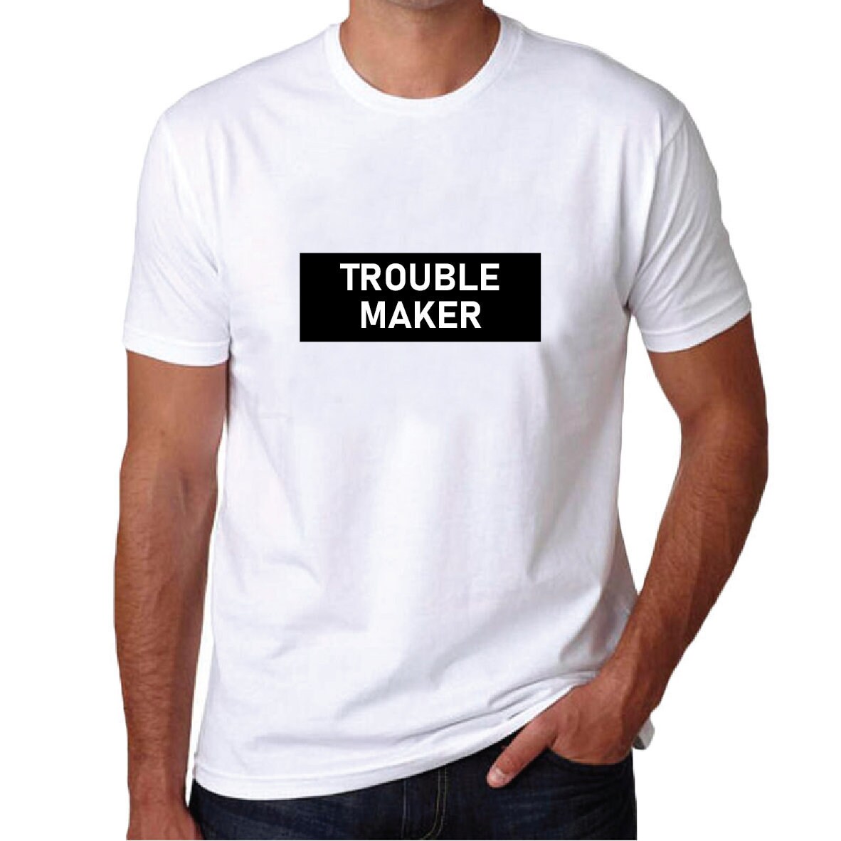 Image of Christmas Gift For Men | Stocking Stuffers Him Trouble Maker Slogan T-Shirt Birthday For Boyfriend, Husband, Fiancé, Son, Friend