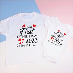 Personalised Our First Father's Day 2023 Daddy and Baby Matching T-shirt Baby Vest Set, 1st Father's Day Matching Outfit, 1st Time Dad Gift