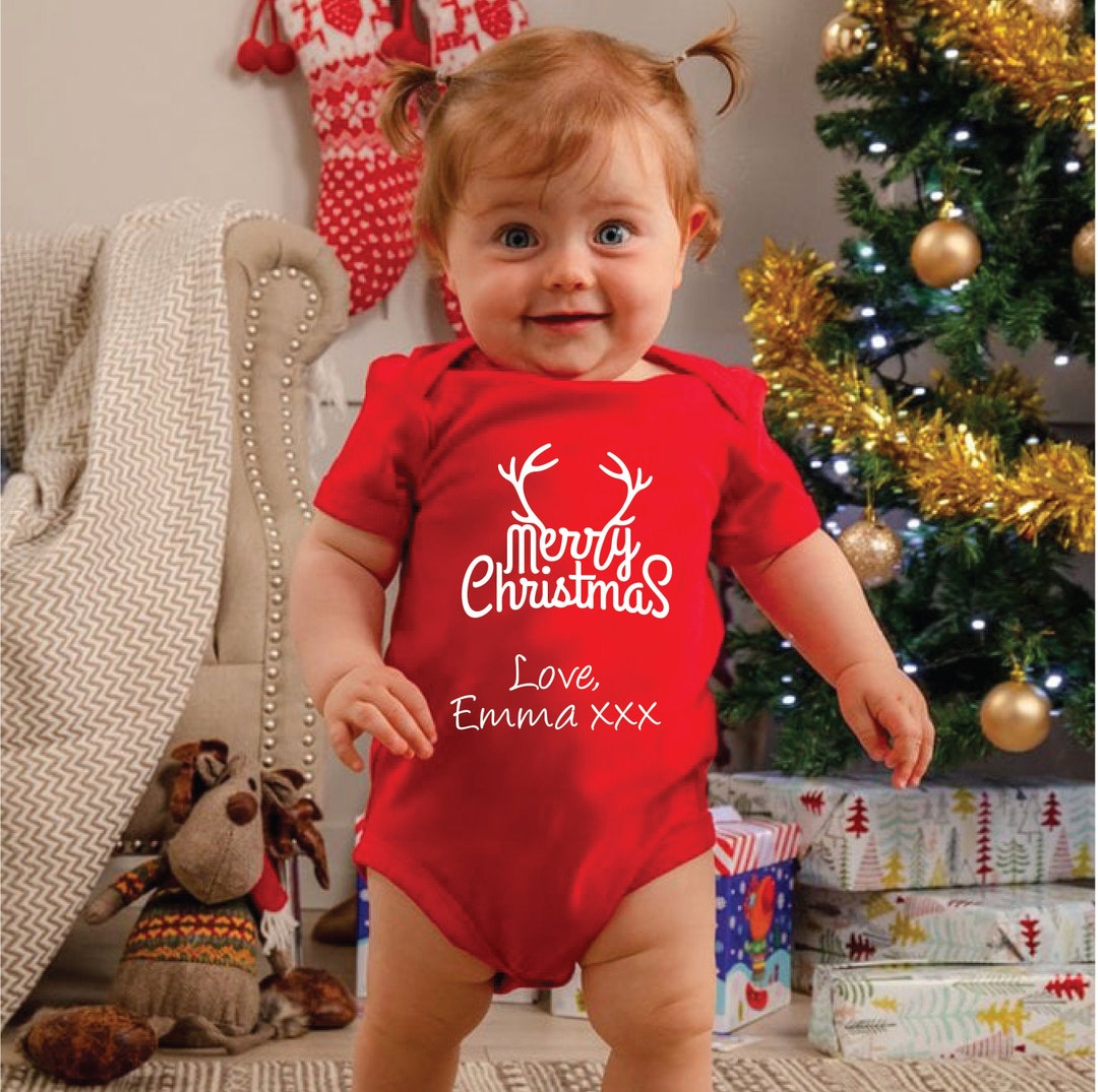 Merry Christmas Baby Red Romper Personalized Baby Grow - Etsy UK