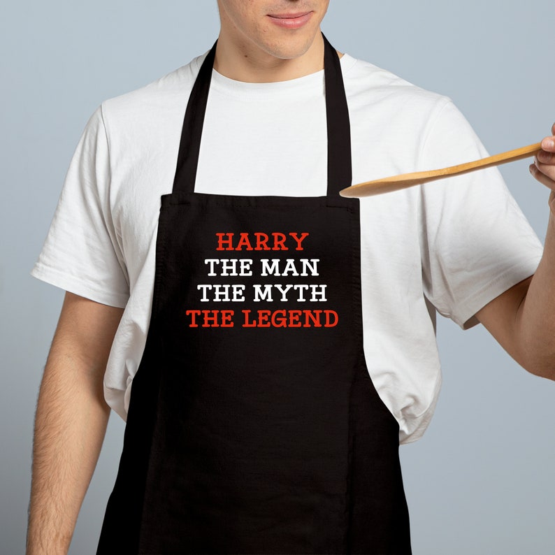 Personalised Men's Apron, The Man The Myth The Legend Apron, Christmas Gift For Him Husband Dad Son Grandpa, Father in law Gift, Xmas gift image 1