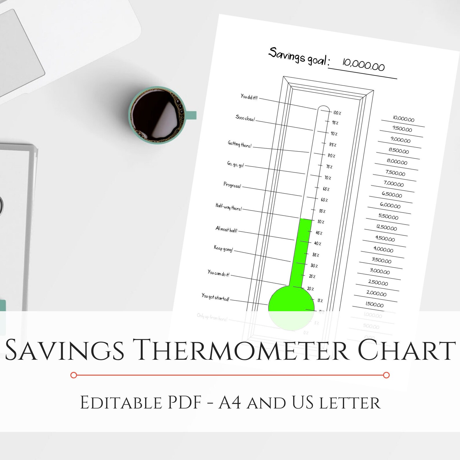 Savings Thermometer Editable PDF Autopopulates Etsy