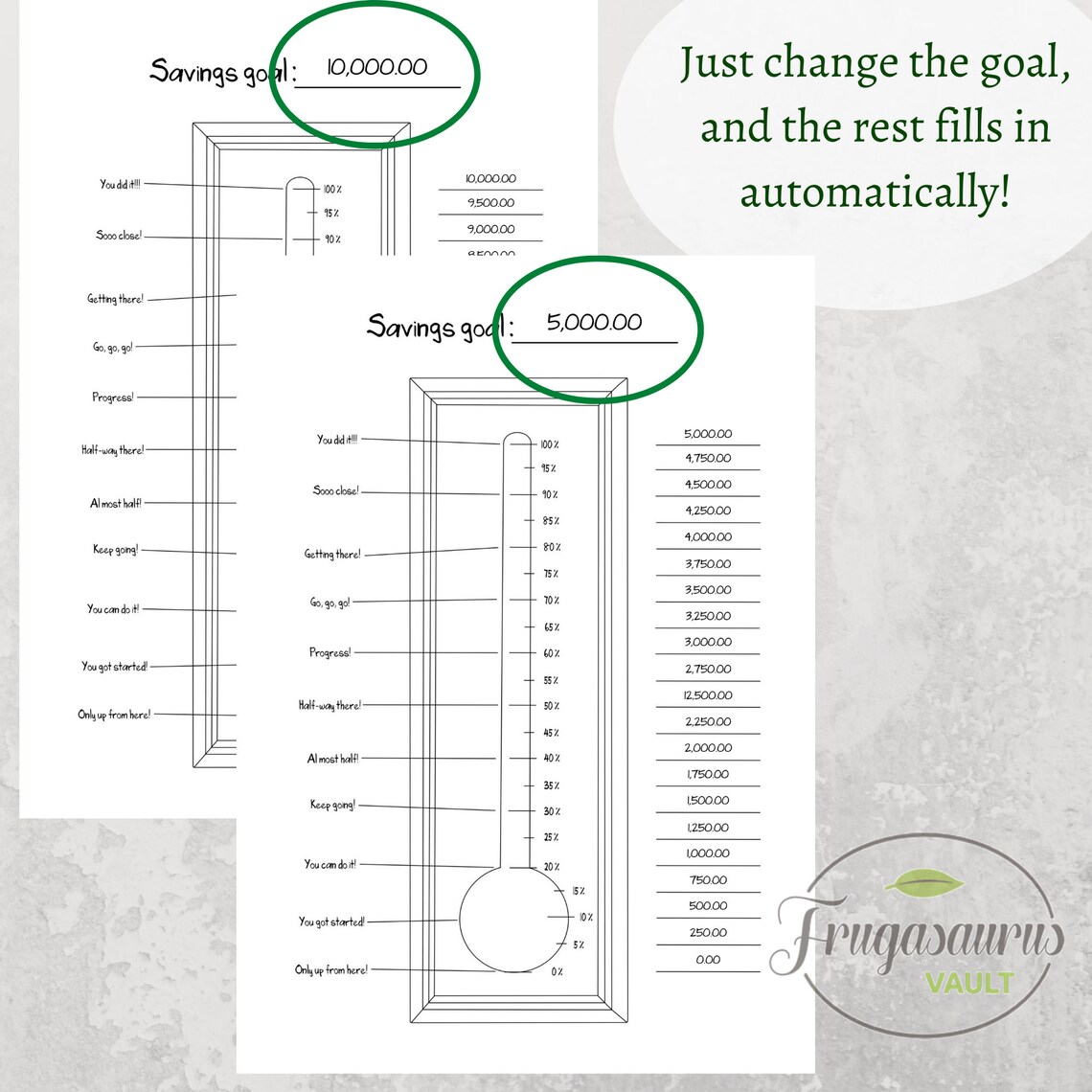 Savings Thermometer Editable PDF Autopopulates Etsy