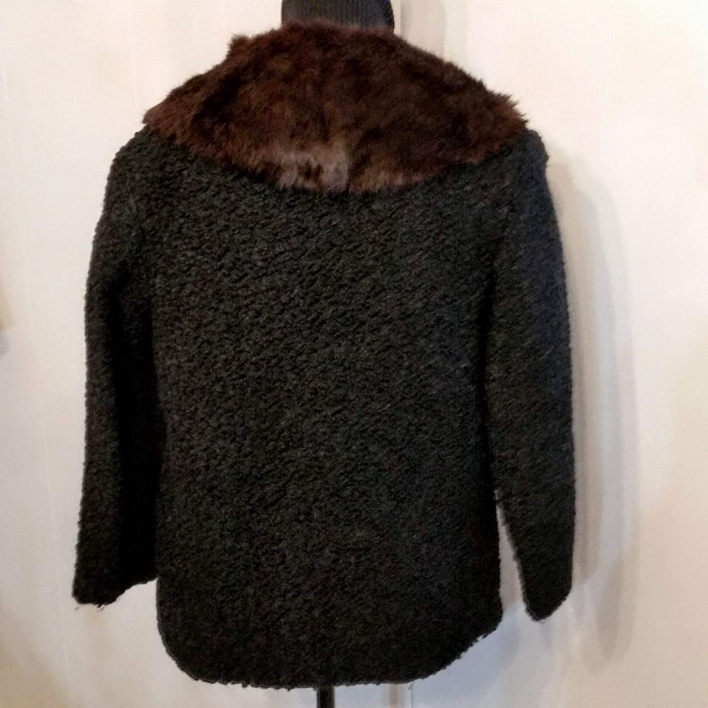 Vintage Black Boucle Box Coat with Mink Collar estimated size Small 36 bust