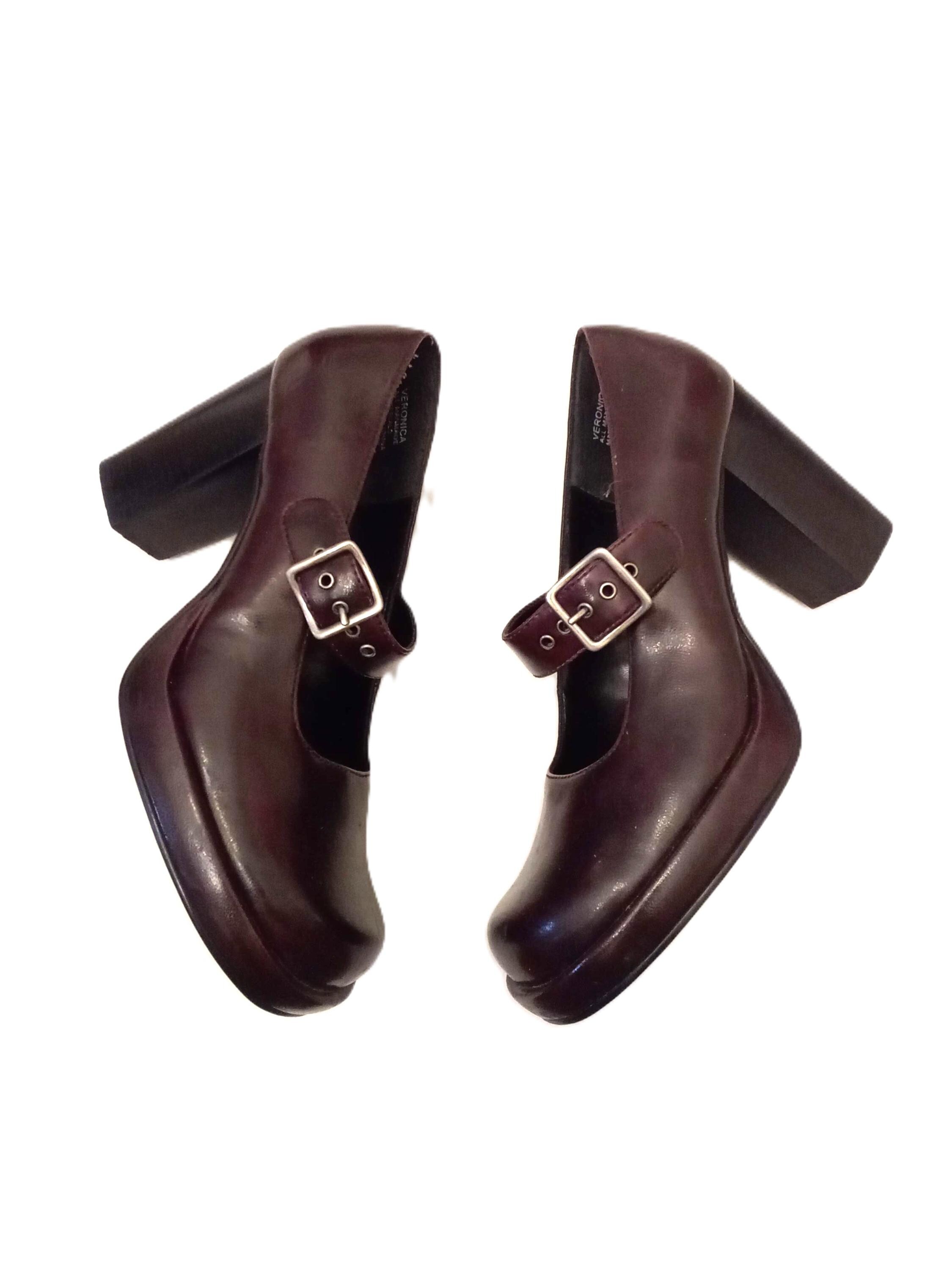 90s Brown Square Toe Belt Buckle Shoe Genuine Leather 8.5 Square Toe 80s Shoes - Etsy main image 4