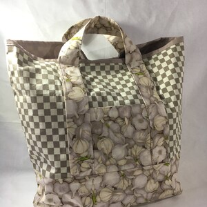 Handmade Large Check and Garlic Shopping Bag/ Shopping Bag.