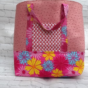 Handmade, Large Pink, Cotton, Floral Print, Patchwork, Market Tote, Shopping Bag, Tote Bag, Reusable Bag, Beach Bag