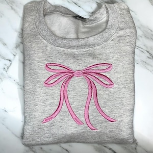Coquette Bow Embroidered Sweatshirt | Dainty Bow Sweatshirt | Embroidered Bow Ribbon Trendy Sweatshirt | Embroidered Bow | Gift for Her