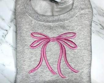 Coquette Bow Embroidered Sweatshirt | Dainty Bow Sweatshirt | Embroidered Bow Ribbon Trendy Sweatshirt | Embroidered Bow | Gift for Her