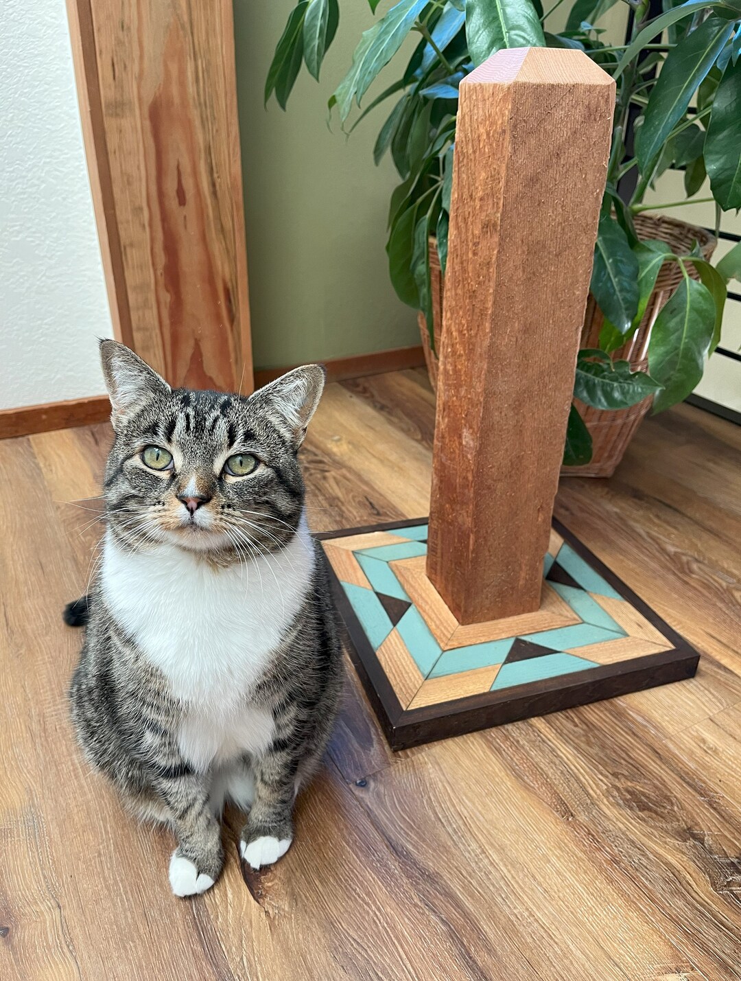 Pretty Wood Cat Scratching Post Cat Scratcher Etsy
