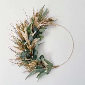 Neutral All Year Round Minimal Eucalyptus and Pampas Wreath, Grasses Wreath, Boho Neutral Coastal Wreath, Earthy Coastal Grasses image 1