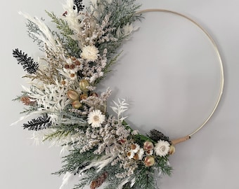 Pampas Neutral wreath, Dried flower wreath, White pampas wreath, Contemporary wreath, Neutral greenery wreath