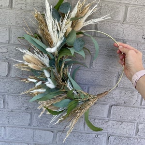 Neutral All Year Round Minimal Eucalyptus and Pampas Wreath, Grasses Wreath, Boho Neutral Coastal Wreath, Earthy Coastal Grasses image 2