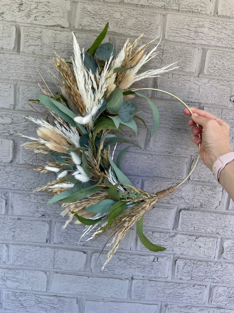 Neutral All Year Round Minimal Eucalyptus and Pampas Wreath, Grasses Wreath, Boho Neutral Coastal Wreath, Earthy Coastal Grasses image 2