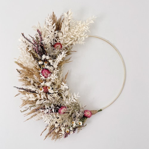Boho Valentines wreath, Dried Pink Wildflower Wreath, Minimalist Boho dried flower wreath, Natural hoop wreath, Wildflowers