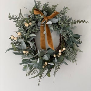 Farmhouse wreath for front door, Eucalyptus wreath, Greenery decor, French country decor, Farmhouse kitchen, Year round wreath image 3