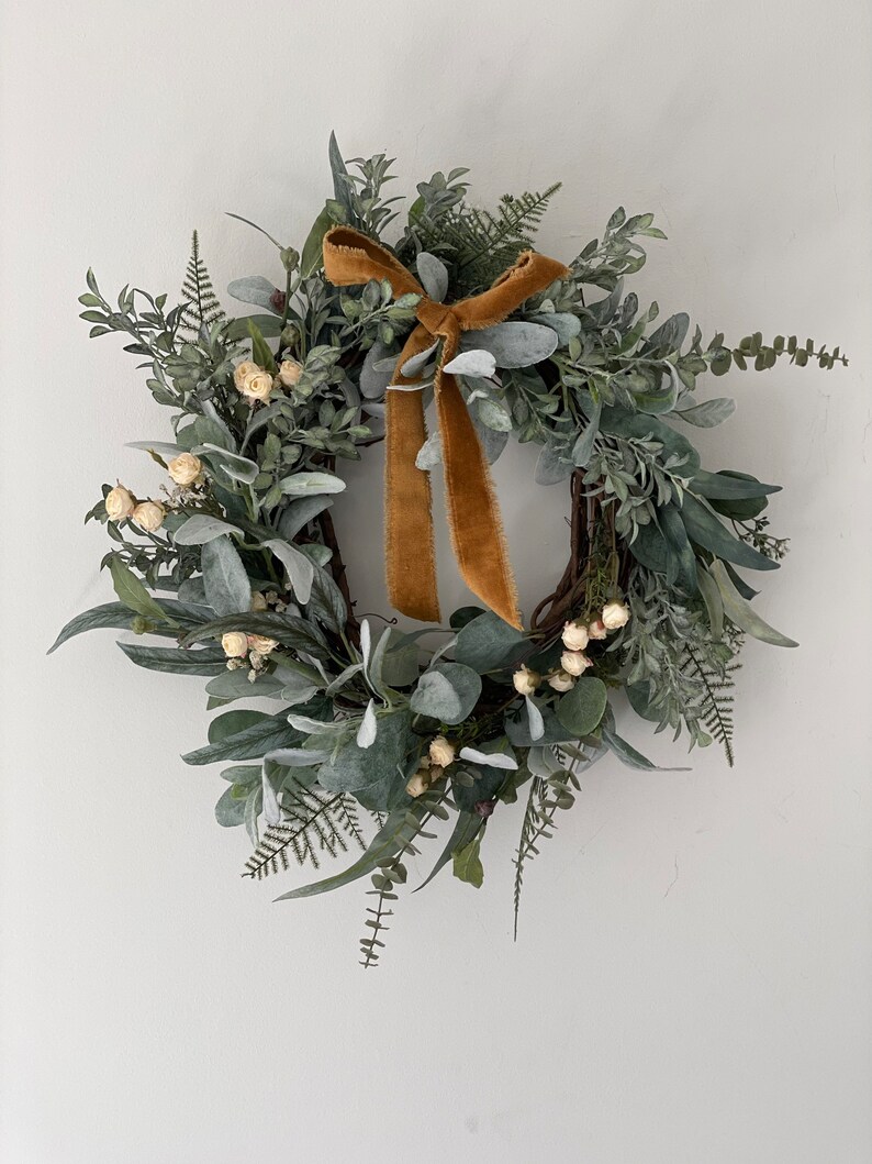 Farmhouse wreath for front door, Eucalyptus wreath, Greenery decor, French country decor, Farmhouse kitchen, Year round wreath image 3